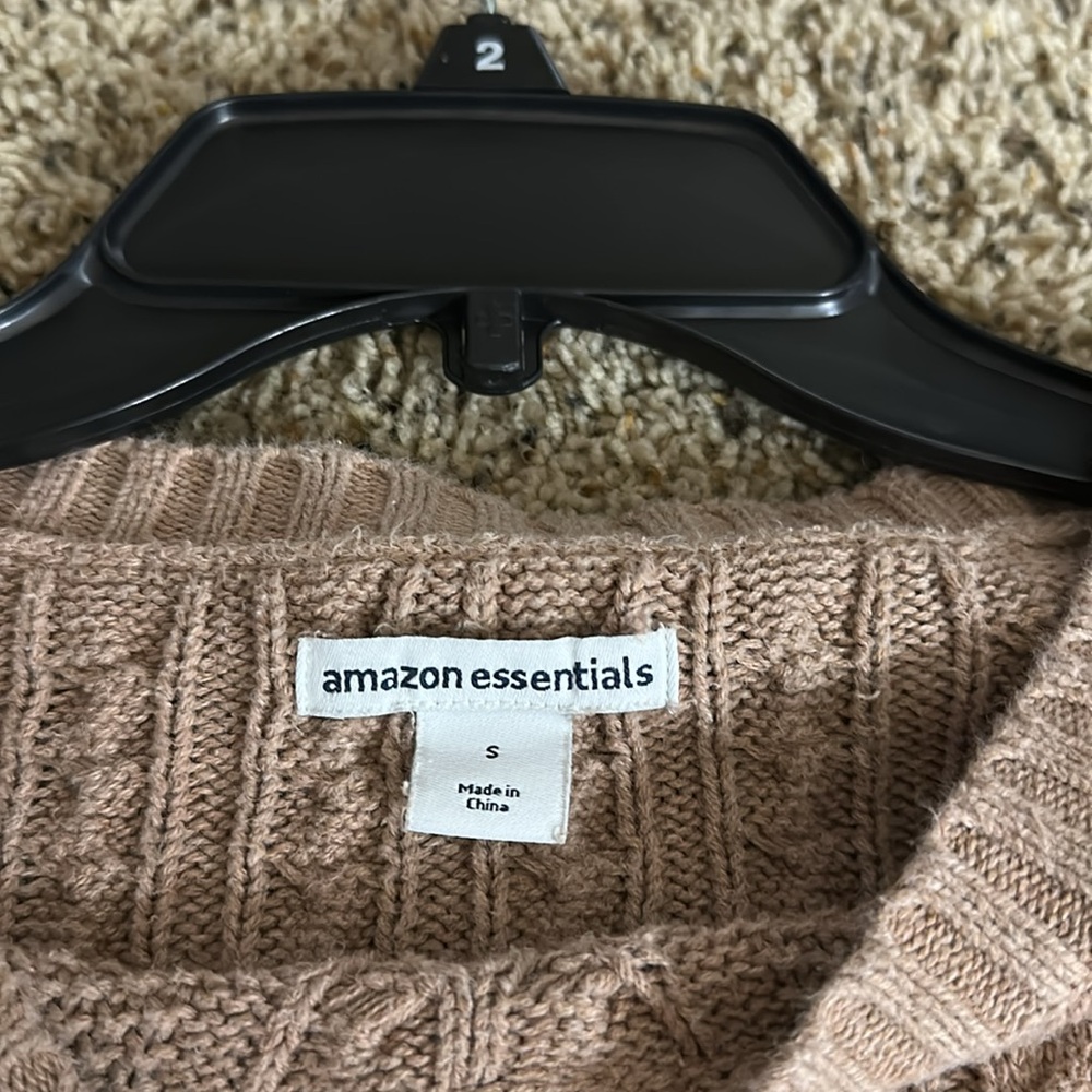 Amazon Essentials Tan Crew Neck Cable Knit Sweater - image 3